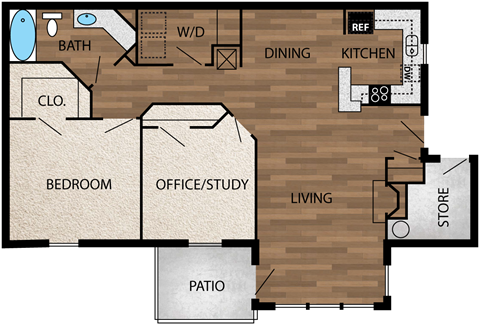 Our 1,047 square foot two bedroom floor plan